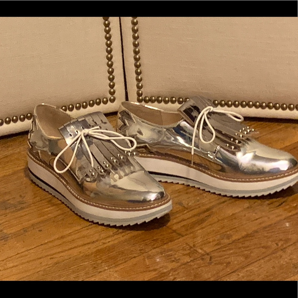 Zara Silver Metallic Platform Oxford